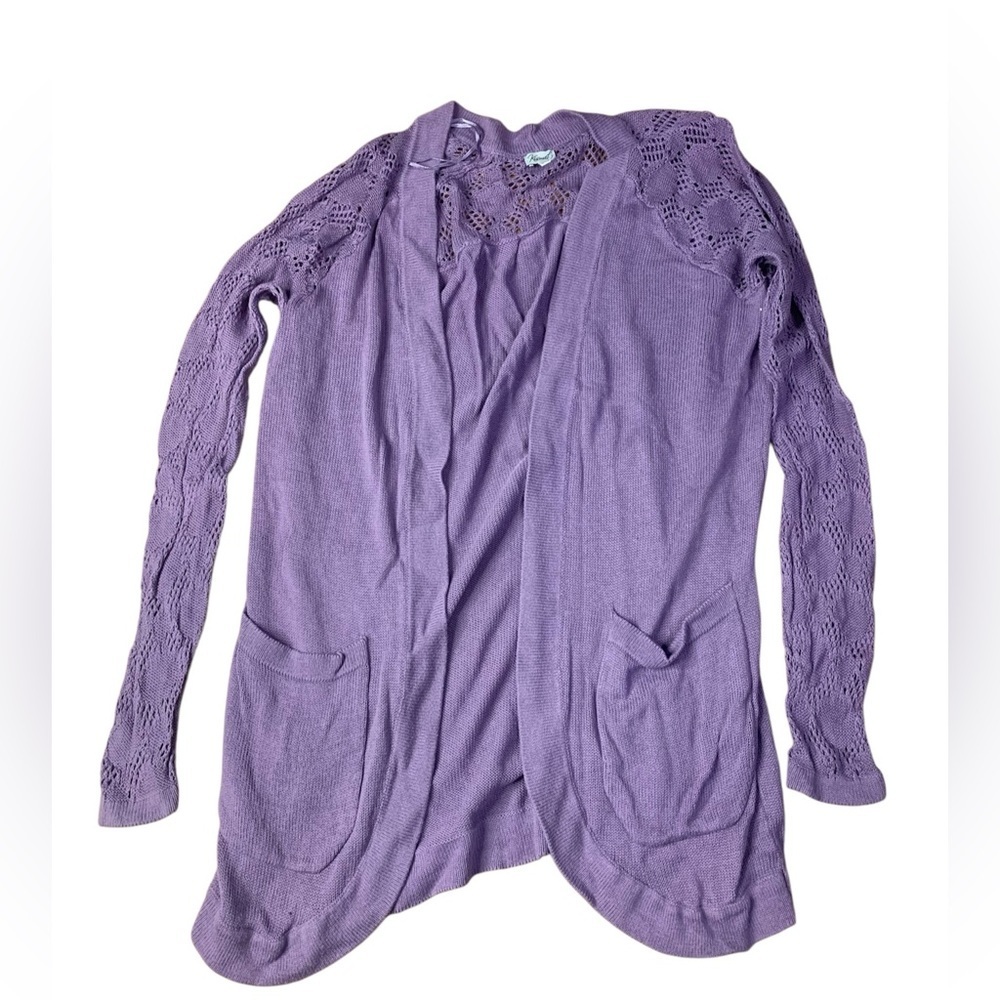 ⚡️Kismet Lavender Crochet Sleeve Open Front Cardigan - M
